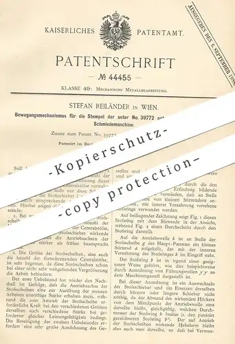 original Patent - Stefan Reiländer , Wien  Österreich 1888 , Bewegung der Stempel an Schmiedemaschine | Schmied , Metall