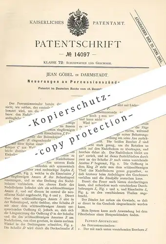 original Patent - Jean Göbel , Darmstadt , 1880 , Perkussionszünder | Zünder | Waffen , Gewehr , Revolver , Pistole !!