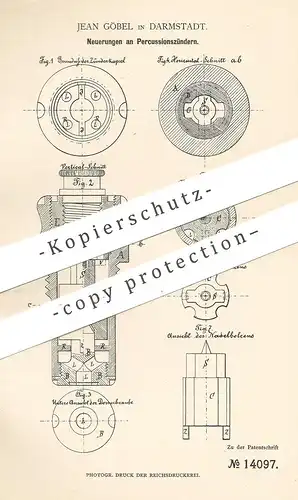 original Patent - Jean Göbel , Darmstadt , 1880 , Perkussionszünder | Zünder | Waffen , Gewehr , Revolver , Pistole !!