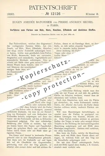 original Patent - Eugen Amedée Batonnier , Pierre Andrien Michel , Paris Frankreich | Färben von Holz , Horn , Elfenbein