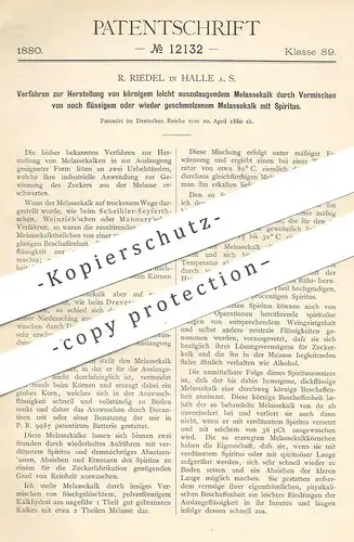 original Patent - R. Riedel , Halle / Saale , 1880 , Herstellung von Melassekalk | Melasse - Kalk | Spiritus | Scheibler