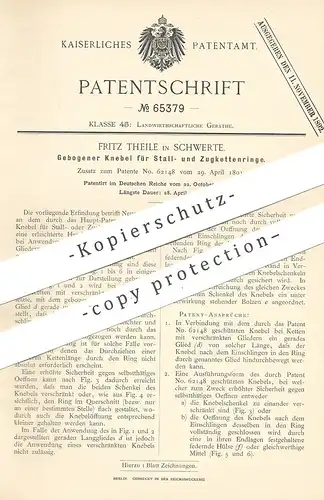 original Patent - Fritz Theile , Schwerte , 1891 , Knebel für Stall- und Zugkettenringe | Kette , Ketten , Kettenglied