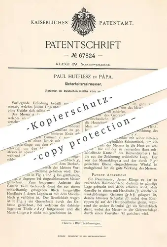 original Patent - Paul Hutflesz , Pápa , 1892 , Sicherheitsrasiermesser | Rasiermesser | Rasierer , Messer , Rasur !!!