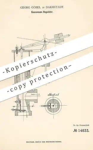 original Patent - Georg Göbel , Darmstadt , 1880 , Gaskonsum - Regulator | Gasregulator | Gasuhr | Gas , Gase !!!