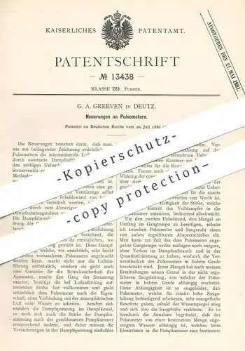original Patent - G. A. Greeven , Deutz / Köln / Rhein  1880 , Pulsometer | Pumpe , Pumpen | Dampfmaschine , Dampfkessel