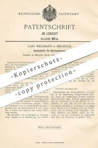 original Patent - Carl Wellmann , Bielefeld , 1901 , Glockenheber für Abortspülkasten | WC - Spülung | Kloset , Toilette