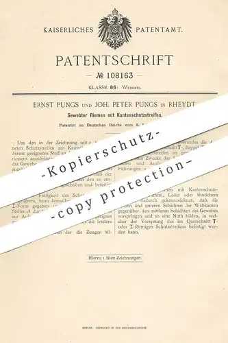 original Patent - Ernst & Joh. Peter Pungs , Rheydt , 1898 , Gewebter Riemen mit Kantenschutzstreifen | Weber , Weben