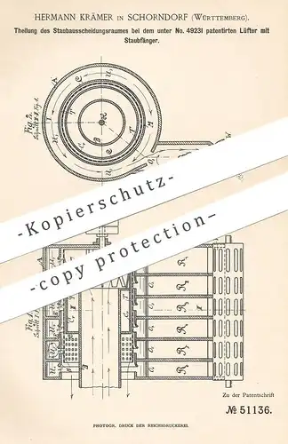 original Patent - Hermann Krämer , Schorndorf  1889 , Staubausscheidungsraum am Lüfter mit Staubfänger | Mühle , Mühlen