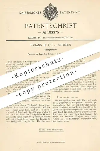 original Patent - Johann Butze , Arolsen , 1898 , Kochgeschirr | Geschirr , Kochtopf , Topf | Koch , Herd , Kochen !!!