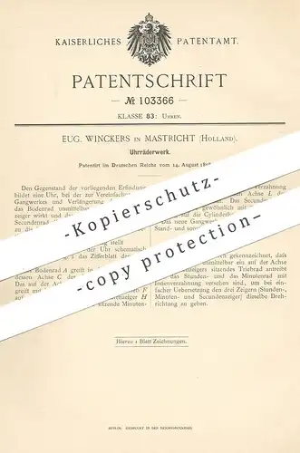 original Patent - Eug. Winckers , Mastricht / Holland , 1898 , Uhrräderwerk | Uhrwerk , Uhr , Uhren | Uhrmacher !!!