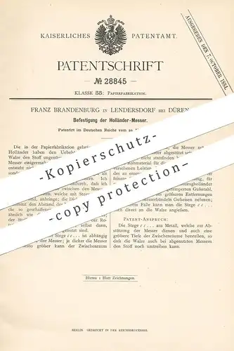 original Patent - Franz Brandenburg , Lendersdorf / Düren , Befestigung der Holländer - Messer | Papierfabrik , Papier