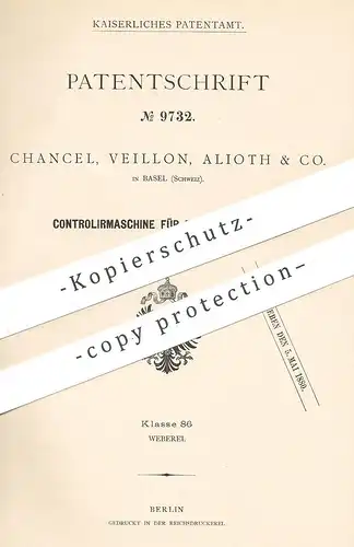 original Patent - Chancel , Veillon , Alioth & Co. , Basel , Schweiz , 1879 , Kontrolliermaschine für Floretgespinste