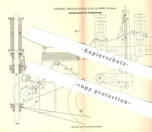 original Patent - Chancel , Veillon , Alioth & Co. , Basel , Schweiz , 1879 , Kontrolliermaschine für Floretgespinste