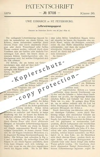 original Patent - Uwe Esmarch , St. Petersburg , Russland , 1879 ,  Lufterwärmungsapparat | Lufterwärmung | Heizung !!!