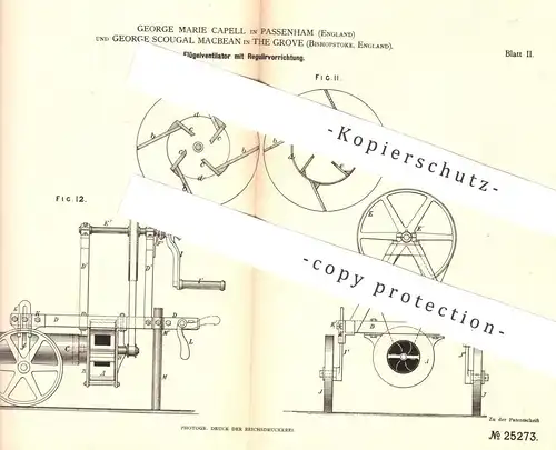 original Patent - George Marie Capell , Passenham | G. Scougal Macbean in the Grove , Bishopstoke , England | Ventilator