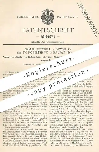 original Patent - Samuel Mitchell , Dewsbury , Th. Robertshaw , Halifax , England , Abgabe von Stickoxydulgas | Aether