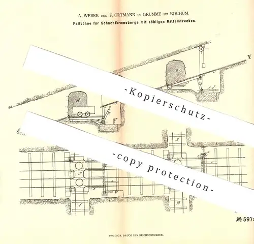 original Patent - A. Weber , F. Ortmann , Grumme / Bochum , 1878 , Fallbühne für Schachtbremsberg | Bergwerk , Bergbau