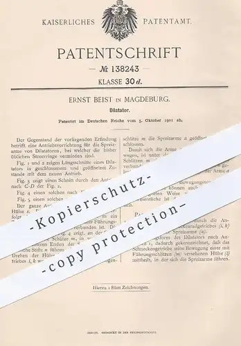 original Patent - Ernst Beist , Magdeburg , 1901 , Dilatator zum Spreizen natürlicher Körperkanäle | Arzt , Medizin !