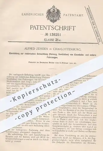 original Patent - Alfred Zehden , Berlin / Charlottenburg , 1900 , elektrische Beleuchtung von Straßenbahn , Eisenbahn !