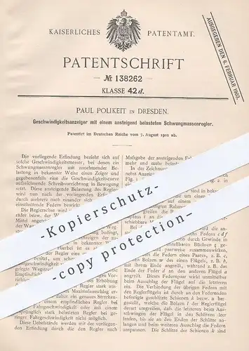 original Patent - Paul Polikeit , Dresden , 1901 , Geschwindigkeitsanzeiger | Geschwindigkeit , Tachometer , Tacho
