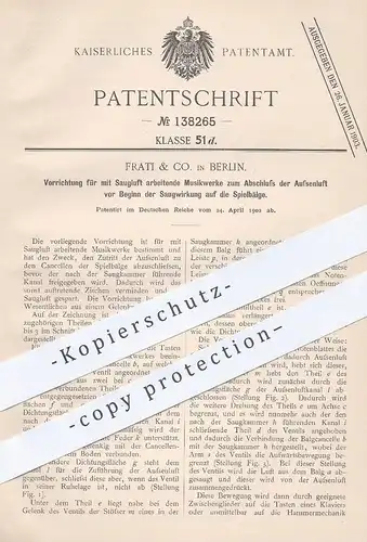 original Patent - Frati & Co. , Berlin , 1902 , mit Saugluft arbeitendes Musikwerk | Muiskinstrument , Musik !!!