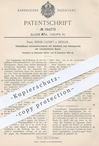 original Patent - Herm. Ulfert , Berlin , 1904 , Verstellbarer Schraubenschlüssel | Werkzeuge , Werkzeug , Schlüssel