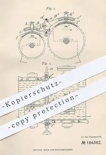 original Patent - Gustav Köster , Neumünster , 1905 , Schleifvorrichtung mit Schraubenspindelantrieb für Krempelwalzen !