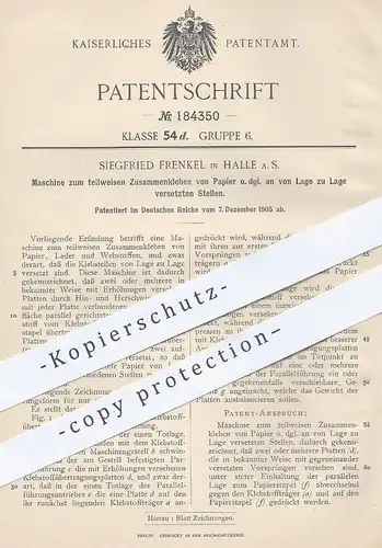 original Patent - Siegfried Frenkel , Halle / Saale , 1905 , Maschine zum Zusammenkleben von Papier | Papierfabrik !!