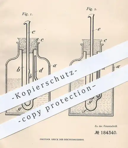 original Patent - Dr. Henry Schmidt , Wunstorf  Hannover 1905 , auf Flaschen aufsetzbares Messgefäß | Flüssigkeit messen