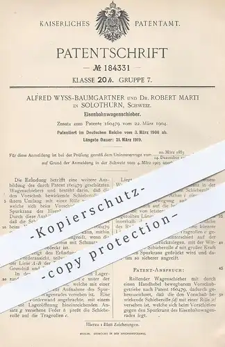 original Patent - Alfred Wyss Baumgartner , Dr. Robert Marti , Solothurn , Schweiz , 1906 , Eisenbahn - Wagenschieber !!