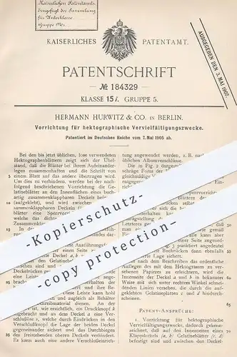original Patent - Hermann Hurwitz & Co. , Berlin , 1905 , hektographische Vervielfältigung | Hektograph , Gelatine !!