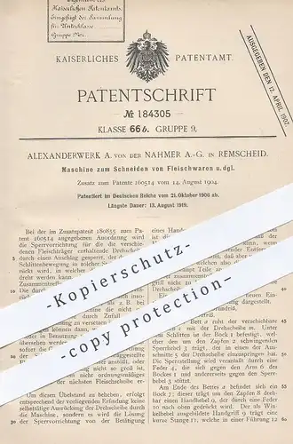 original Patent - Alexanderwerk A. von der Nahmer AG , Remscheid , 1906 , Schneidemaschine für Fleisch | Fleischer !!