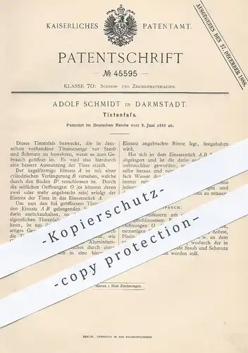 original Patent - Adolf Schmidt , Darmstadt , 1888 , Tintenfass | Tinte , Fasstinte | Füllhalter , Federhalter , Füller