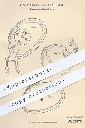 original Patent - F. W. Poenicke , Mönchengladbach , 1888 , Bruchband , Bruchbänder | Pelotte , Arzt , Medizin !!