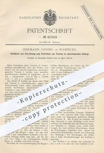 original Patent - Hermann Vering , Hamburg , 1888 , Vortreiben von Tunneln in schwimmendem Gebirge | Bergbau , Tunnel !!