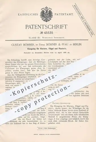 original Patent - Gustav Böhner & Pfau , Berlin  1888 , Klangsteg für Klavier , Flügel , Piano | Musik , Musikinstrument