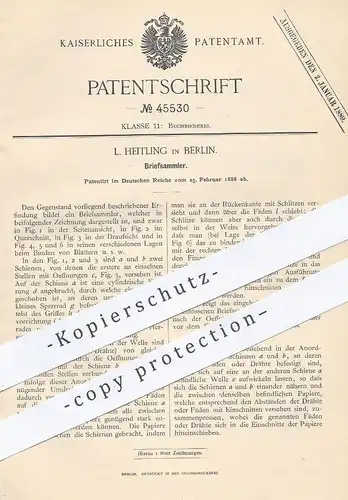 original Patent - L. Heitling , Berlin , 1888 ,  Briefsammler | Brief - Sammler | Papier , Ordner , Buchbinder , Buch !!