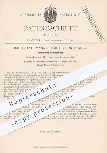 original Patent - Isidor Lachmann , Fürth / Nürnberg , 1884 , Verstellbare Gardinenleiste | Gardine , Gardinen - Leiste