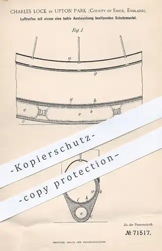 original Patent - Charles Lock , Upton Park , Essex , England , 1893 , Luftreifen mit Schutzmantel | Luft - Reifen , Rad