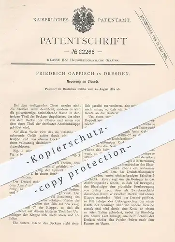 original Patent - Friedrich Gappisch , Dresden , 1882 , Kloset | WC , Abort , Toilette , Klempner , Spülung !!!