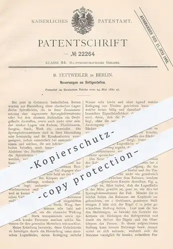 original Patent - B. Tettweiler , Berlin , 1882 , Bettgestell | Bettgestelle | Bett , Betten , Möbel , Möbelbauer !!!
