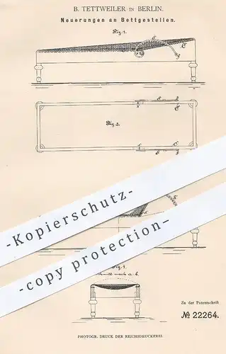 original Patent - B. Tettweiler , Berlin , 1882 , Bettgestell | Bettgestelle | Bett , Betten , Möbel , Möbelbauer !!!