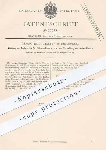 original Patent - Georg Rothgiesser , Bielefeld , 1882 , Tretwerk für Nähmaschine | Nähmaschinen , Schneider , Nähen !!