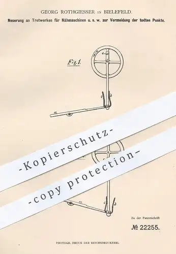 original Patent - Georg Rothgiesser , Bielefeld , 1882 , Tretwerk für Nähmaschine | Nähmaschinen , Schneider , Nähen !!