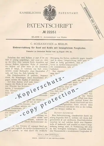 original Patent - C. Schlickeysen , Berlin , 1882 , Sieb für Sand und Kohle | Sieben , Siebe , Erz , Erze , Kohlen !!