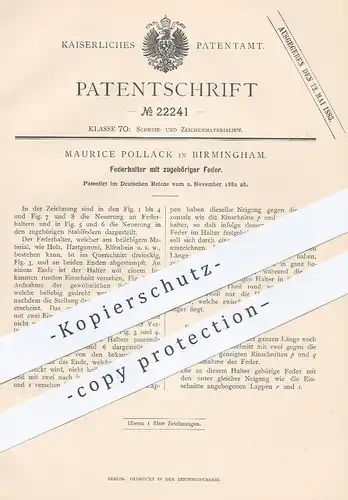 original Patent - Maurice Pollack , Birmingham , England , 1882 , Federhalter mit Feder | Füllhalter , Schreibfeder !!