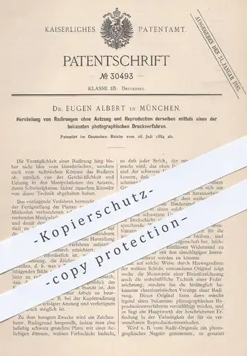 original Patent - Dr. Eugen Albert , München , 1884 , Herst. von Radierung durch photographischem Druck | Druckerei !!