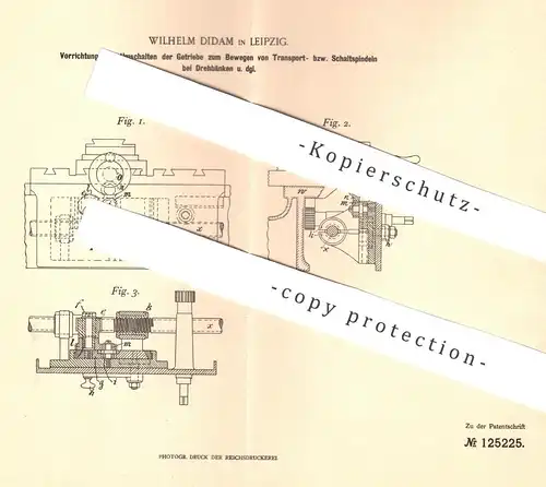 original Patent - Wilhelm Didam , Leipzig , 1899 , Umschalten der Getriebe an Drehbänken | Drehbank , Fräsen , Metall !!