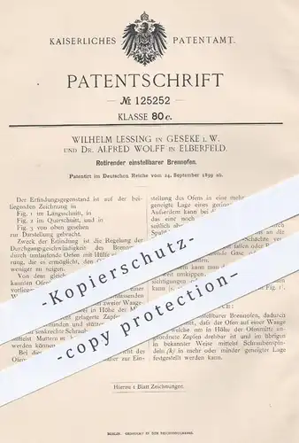 original Patent - Wilhelm Lessing , Geseke | Dr. Alfred Wolf , Elberfeld , Rotierender Brennofen | Ofen , Ofenbauer !!