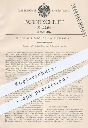 original Patent - Nicolaus Erichsen , Flensburg , 1900 , Langlochbohrapparat | Bohrer , Bohrmaschine , Holz , Tischler !
